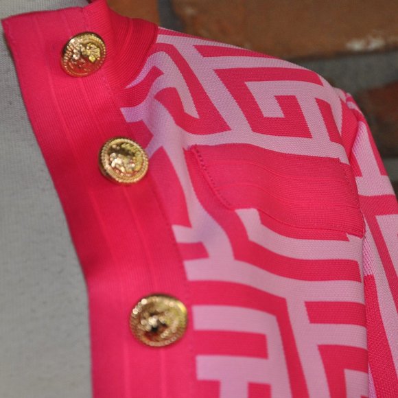 2 Pc Pink Barbiecore Bodycon Stretch High Waisted Pant Suit Cropped Jacket M-L - Picture 10 of 11